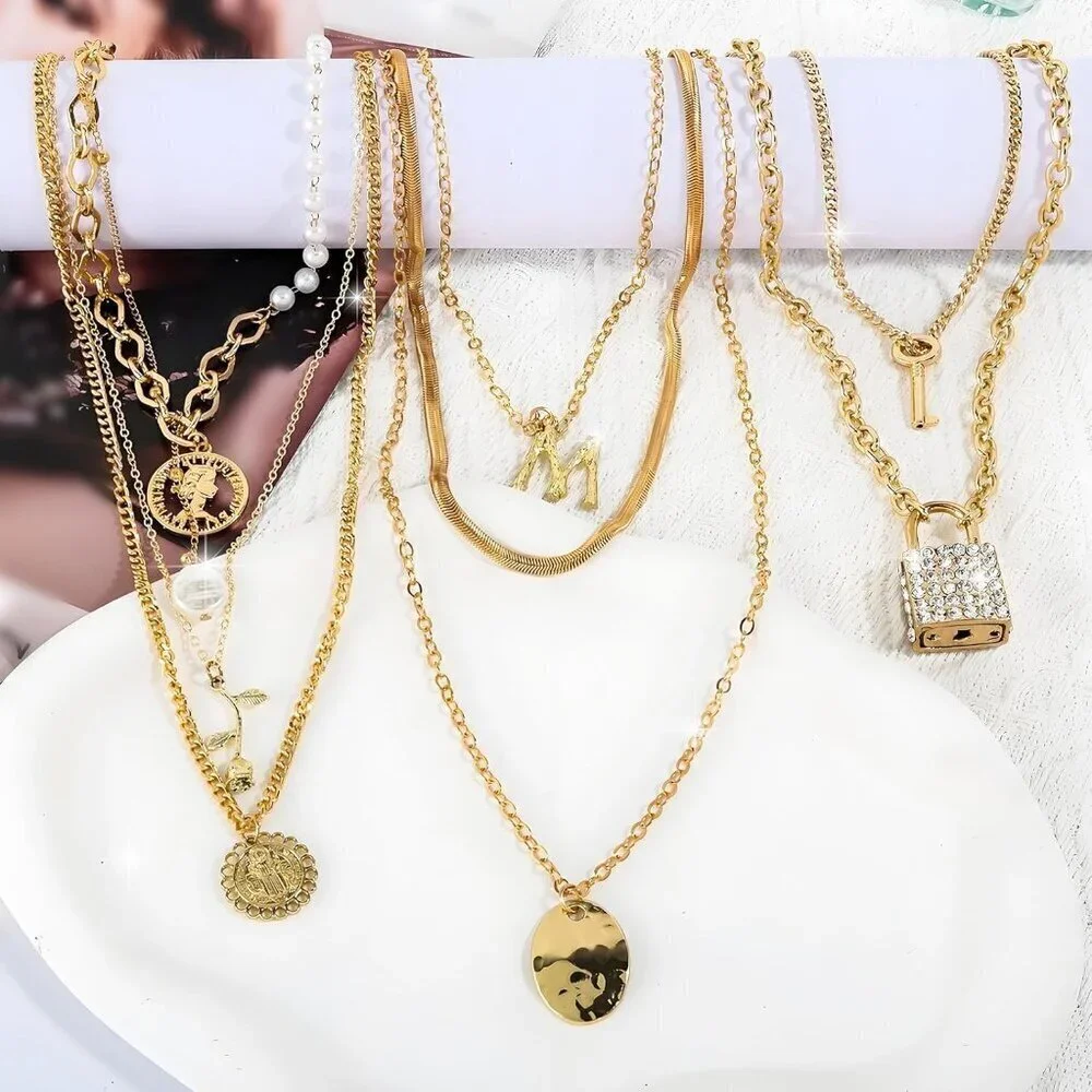 Gold Jewelry Sets for Women Fashion Costume Jewelry Gold Plated Necklace Anklet